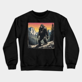 Coolest Bigfoot Believer Wanderlust in the Retro Japanese Mountains Crewneck Sweatshirt